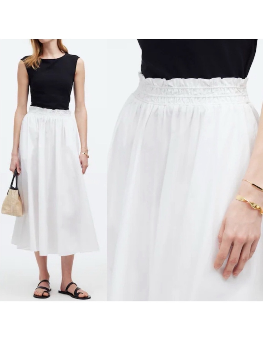 Madewell Pull-On Paperbag Midi Skirt Eyelet White Cotton Boho Coastal Bohemian